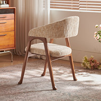 Chaise de salle à manger en bois massif de style français, design simple et moderne, fauteuil en forme de fer à cheval avec revêtement en coton et lin pour la maison ou l'hôtel