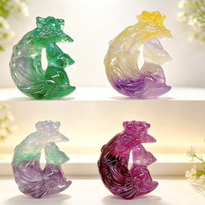 Figurine de renard à neuf queues en fluorite arc-en-ciel naturelle sculptée, en cristal, pour la décoration intérieure - Vente en gros - Product Image 5