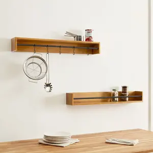 Wood Spice Rack Storage Rack Suitable For Kitchen Cabinets Or Wall Hangers 2 piece Set Of Floating Hanging Spice With Hook