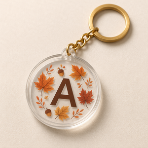 Llavero de acrílico con inicial personalizada, diseño de hoja de arce y <span class=keywords><strong>bellota</strong></span> de otoño, redondo, monograma personalizado, regalo al por mayor - Product Image 2