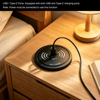 Chargeur sans fil encastré rond DC12V 70mm 15W avec double contrôle et sortie USB Type-C pour bureau, table de nuit et table de conférence