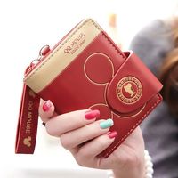 Dompet Kartu Pendek Lucu Bergambar Kartun dengan Lapisan Poliester, Model Buka-Tutup, Grosir, untuk Remaja Putri