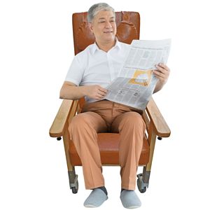Chaise à dossier haut pour personnes âgées avec roulettes, chaise d'hôpital en bois massif, dossier inclinable et rembourré, pour adultes et personnes âgées - Product Image 1