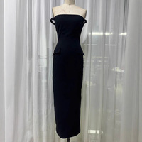 Robe longue noire à dos ouvert et épaules dénudées, élégante robe de soirée haut de gamme pour l'automne et l'hiver