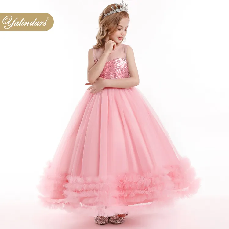 Yalindars Little Girls Children Clothing Kids Christmas Ball Gown Pageant Pink Gown Dresses for Girls Summer Vintage OEM Service