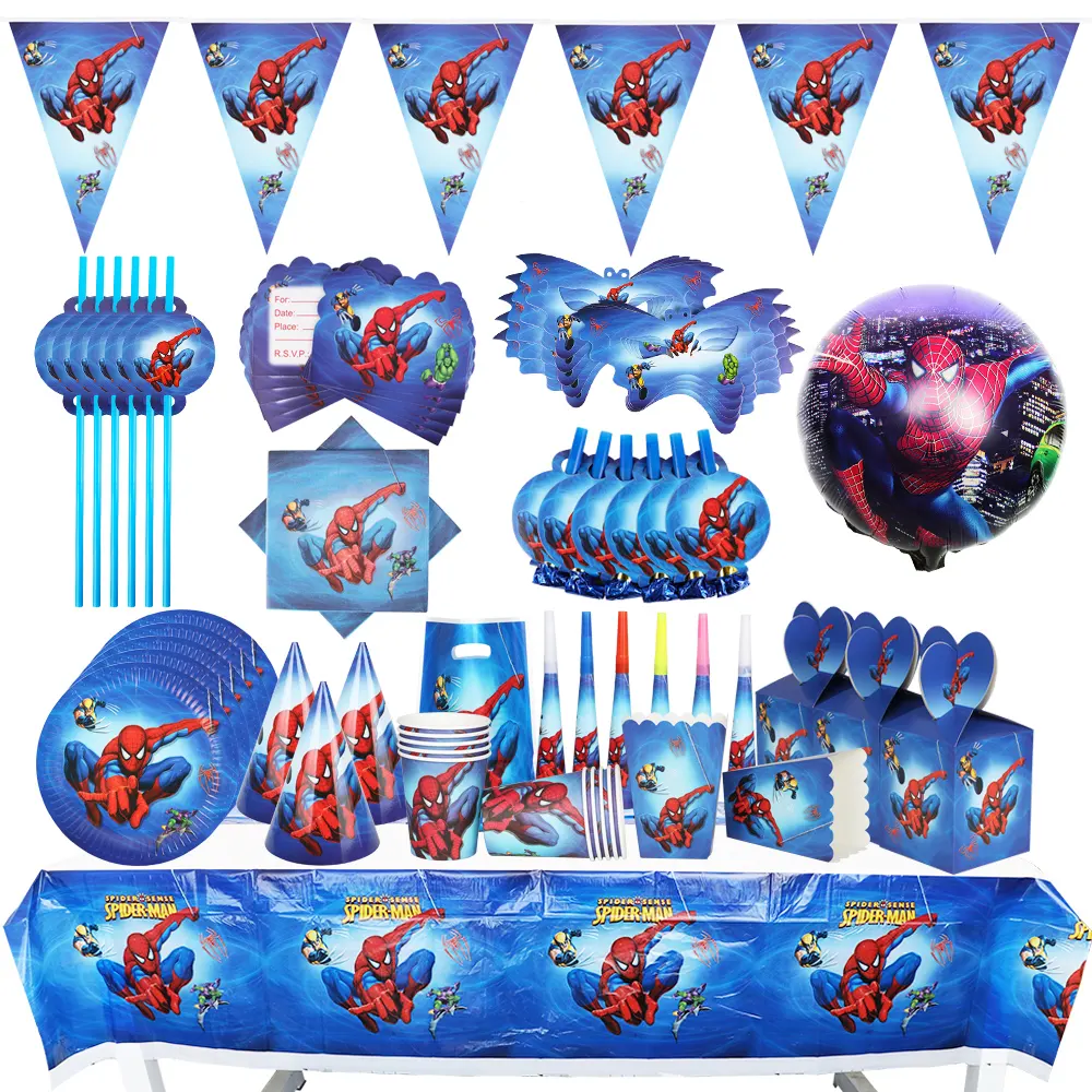 Fornitore di feste tema ragno festa per bambini festa a tema decorazione pacchetto personalizzato piatto di carta tazze palloncini set per feste