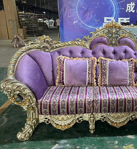 European Style Luxury Golden Villa Antique Solid Wood Hand Carved High-grade Fabric <b>Sofa</b> <b>Set</b> - Product Image 4