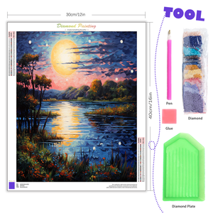 ชุดภาพวาดด้วยเม็ดเพชรแบบทำมือขนาด30x40ซม. ปักลายทิวทัศน์คืนดวงจันทร์ทะเลสาบแบบไขว้สำหรับตกแต่งบ้านเรื่องทิวทัศน์ - Product Image 2