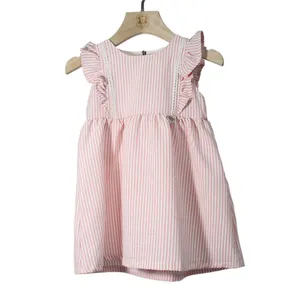 2023 Casual simple pink and white striped children's pajamas cool sleeveless breathable girl dress