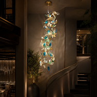 Lampu Gantung Modern Murano Glass Leaf Chandelier Gold Branch Vine Sculptural Multi Warna untuk Hotel Villa Kamar Tidur Ruang Tamu