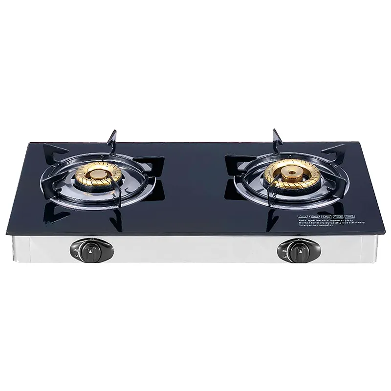 Manufacture Cooktops Low Gas Consumption Tempered Glass Whirlwind Brass Two Burner gas stove