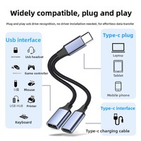 Câble USB Type-C vers Type-A femelle avec port OTG pour le chargement et le transfert de données, compatible avec les claviers externes, souris, cartes de capture et clés USB