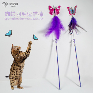 Vente directe d'usine : Nouvelle bâtonnette à chat avec plume de papillon et pompon, version allongée, jouet pour chat durable et résistant aux morsures - Product Image 1