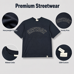 T-shirt graphique AMADE PLUS Cityboy en coton épais, style vintage universitaire, streetwear, col rond, vente en gros OEM, impression personnalisée - Product Image 1