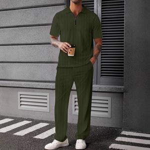 Ensemble deux pièces pour <span class=keywords><strong>homme</strong></span> Lilbetter, <span class=keywords><strong>polo</strong></span> à manches courtes décontracté d'été et pantalon, imprimé numérique uni, 100% polyester - Product Image 4