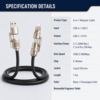 Kabel Data USB-C Tipe-C 240W Berkualitas Tinggi dengan Selubung Silikon Kepang dan Tembaga Murni untuk Smartphone, Power Bank, dan Permainan
