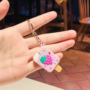 2025 populaire 3d caoutchouc porte-clés corde mignon été fruits pêche pastèque myrtille Orange porte-clés crème glacée porte-clés cadeau - Product Image 6