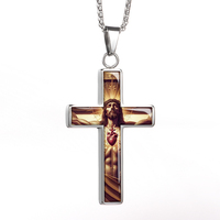 Pendentif Croix de Jésus en Gros, Collier Religieux Catholique avec Photo en Résine à l'Intérieur, Cadeau pour les Croyants, Vente en Gros