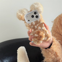 Casing HP Lucu Motif Rusa Kartun Bahan Plush dengan Pelindung Telinga, Anti Benturan untuk iPhone 17 18 16 15 Pro Max 14 13