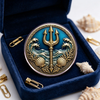 Pièce de monnaie commémorative Poseidon Trident Ocean Challenge Coin, vague marine, coquillage, corail, nautique, pièce de collection
