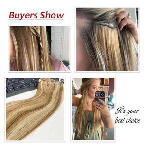 Set di 7 Extension per <span class=keywords><strong>Capelli</strong></span> con Clip, 100% <span class=keywords><strong>Capelli</strong></span> Umani Veri, Colore P8/613 Marrone con Riflessi Biondi, per Uso Quotidiano, Facili da Applicare - Product Image 4