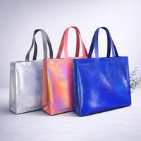 Sac de courses en non-tissé laminé PP holographique argenté, personnalisé, recyclable et réutilisable, prix de gros