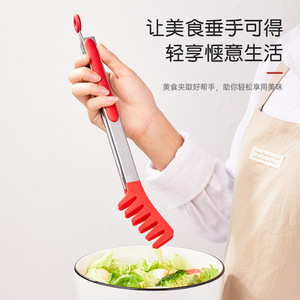 Silicone Stainless Steel Food Clips 5Pcs Red Comb Shape Multi Functional Kitchen Utensils For Noodles Salad Buffet - Product Image 2