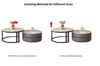 Ensemble de tables basses gigognes modernes, hauteur réglable, plateau en panneau de roche nano, pieds en métal doré, design pliable pour salon
