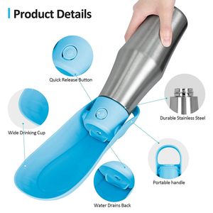 Nouvel ensemble de bouteilles et gamelles de voyage portables en acier inoxydable isothermes pour chiens et chats, idéal pour les promenades - Product Image 2