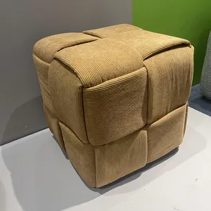 Wholesale functional modern space saving fabric upholstery ottoman square pouf living room home furniture footstool