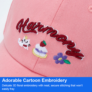 Casquette de baseball en coton brodée de fleurs et de chatons roses, personnalisable, ajustable, à calotte souple, mignonne, décontractée, sportive, chapeau de soleil, vente en gros - Product Image 3