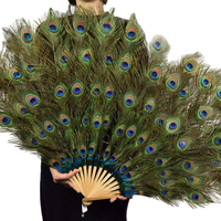 Éventail pliant en plumes de paon teintes en gros, accessoire de costume pour femmes, spectacle, fête du thé, décoration de fête, danse, mariage