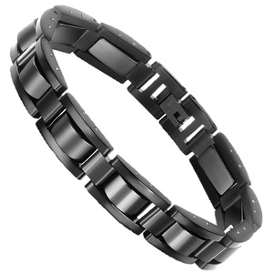 <span class=keywords><strong>Bracelet</strong></span> géométrique en acier inoxydable plaqué noir avec accents en hématite magnétique, design d'inspiration chrétienne, élégant pour un usage quotidien - Product Image 2