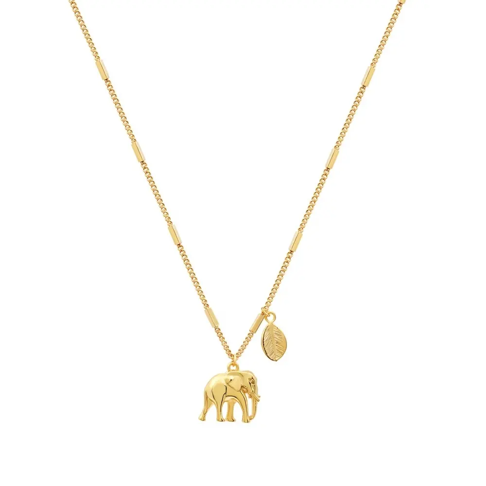 925 Silver Minimalist Gold Plain Animal Elephant Leaf Pendant Necklace
