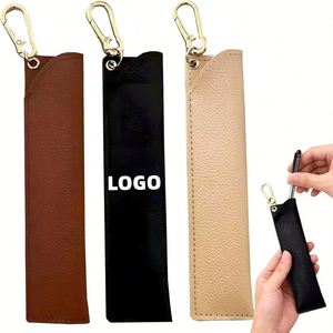Custom LOGO Portable PU Leather Pen Case with Keychain Pen Sleeve Pouch Anti-Lost Pencil Pouch for School Office Business <b>Gifts</b> - Product Image 1