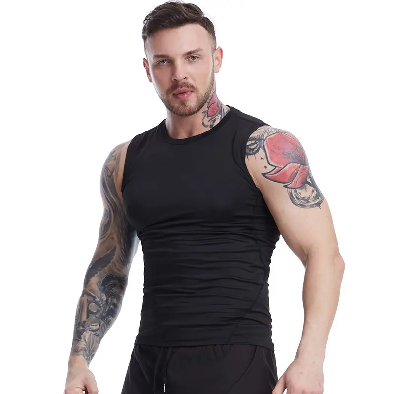Sports Vest Men's Quick-Drying Tight High Elastic Vest Training Running Sleeveless Gym T-Shirt Muscles Tees Athletic