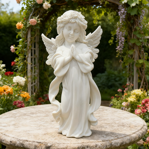 Engelenbeeld Kunstmarmer Handgesneden Biddende Engel Beeldje Wit Marmeren Sculptuur Traditionele Kerk Huisdecoratie Binnen - Product Image 2