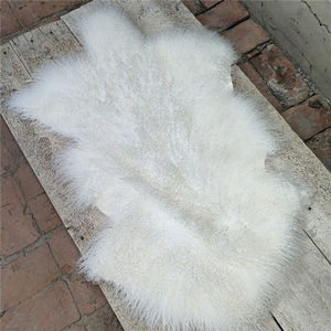 Fourrure de mouton <span class=keywords><strong>bouclée</strong></span> tibétaine, peau de mouton mongole brute, <span class=keywords><strong>chaise</strong></span> et pouf - Product Image 6