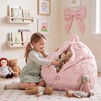 Housse de pouf rose avec nœud, sans rembourrage, en peluche moelleuse et lavable, une place pour adolescents