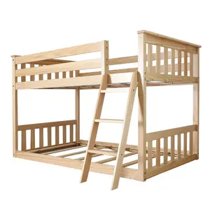 Ruimtebesparend Lage Stapelbed Ontwerp Twin Over Twin Massief Hout Kinderen Stapelbed Met Ingebouwde Ladder Slaapkamer meubels