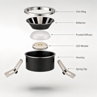 Lampu Downlight LED Tersembunyi 12W 18W Lampu Bulat Terpasang di Langit-langit AC85-265V untuk Pencahayaan Rumah Kantor Hotel Gedung Komersial