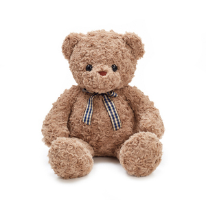 Oso de Peluche Rizado Marrón Oscuro Vintage Kawaii con Lazo a Cuadros, Oso de Peluche Suave y Esponjoso, Regalo Perfecto - Product Image 1
