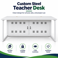 Bureau informatique pour deux étudiants avec armoires de rangement verrouillables pour ordinateurs et structure en acier pour salles informatiques scolaires, table de formation personnalisée