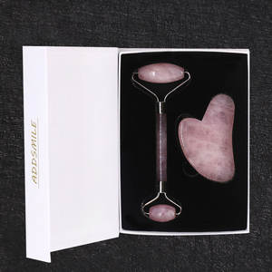 ชุดลูกกลิ้งหินควอตซ์และกัวซาลูกกลิ้งนวดหน้าทำจากหยกและโรสควอตซ์ - Product Image 3