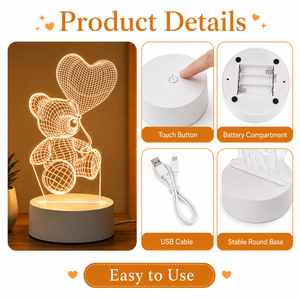 定制亚克力 3D 幻象 LED 夜灯 USB 台灯，适合儿童房间装饰和礼品 LED 夜灯台灯 - Product Image 4