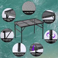 Table de camping pliante en aluminium portable, légère, avec plateau en maille pour le camping, les pique-niques, les barbecues, les événements, meubles d'extérieur