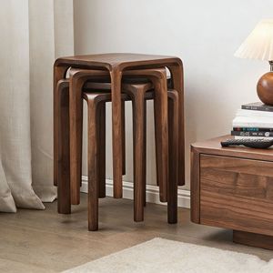 Black Walnut Wood Square Stool Solid Wood <b>Stackable</b> <b>Dining</b> <b>Chair</b> For Home Kitchen Adult Use - Product Image 1
