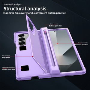 เคสโทรศัพท์ Samsung Z Fold 6 รุ่นใหม่ พร้อมช่องใส่ปากกาแม่เหล็กแบบติดด้านข้างและขาตั้ง เหมาะสำหรับการนำเข้าข้ามพรมแดน ผลิตจากวัสดุ PC แข็ง - Product Image 2