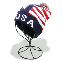 FF4904 unisexe USA drapeau tricot bonnet chapeaux accessoires de vacances hiver chaud acrylique tricoté crâne casquette Jacquard pompon bonnets