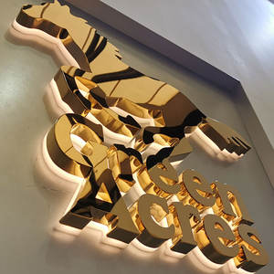 Titanium Gouden Spiegel Gepolijst Roestvrij Staal Led Teken Business Logo Gebouw Bedrijf Decoratief Licht Voor Ziekenhuizen - Product Image 1